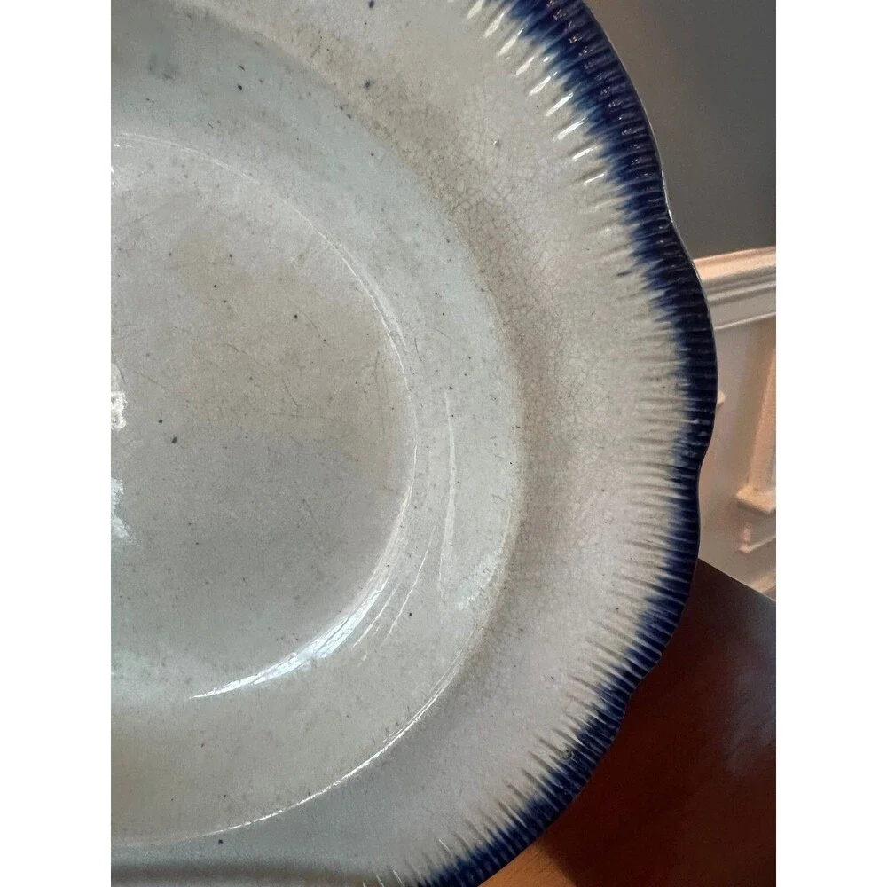 Antique Clews Warranted Staffordshire Flow Blue Bowl Shell Feather Edge